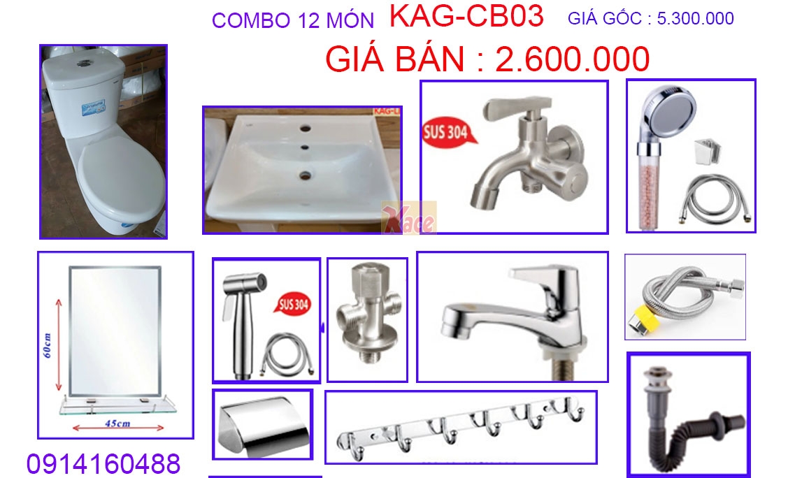 Combo 12 món phòng tắm KAG-CB03 Nhà tắm dân dụng