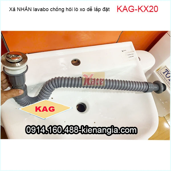 Xả lavabo ruột gà đầu inox nhấn KAG-KX20