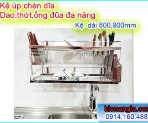 KỆ INOX304 2 TẦNG ÚP CHÉN ĐĨA DAO THỚT ỐNG ĐŨA 800,900