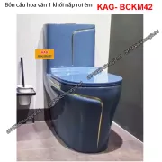 Bồn cầu 1 khối cao cấp màu xanh viền vàng KAG-BCKM42