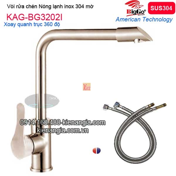 Vòi rửa chén,vòi lavabo đặt bàn nóng lạnh inox sus304 BIGGO KAG-BG32202IN