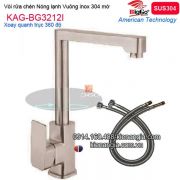 Vòi rửa chén Vuông,vòi lavabo đặt bàn nóng lạnh  inox sus304 BIGGO KAG-BG3212I