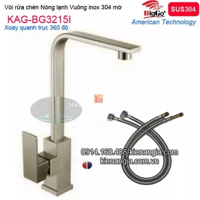 Vòi rửa chén Vuông ,vòi lavabo đặt bàn nóng lạnh inox sus304 BIGGO KAG-BG3215I