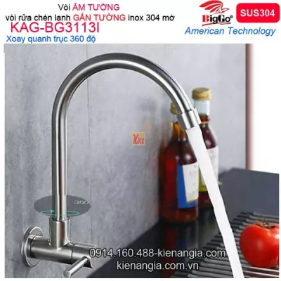 Vòi rửa chén lạnh gắn tường inox sus304 BIGGO KAG-BG3113I