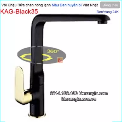 Vòi bếp nóng lạnh đồng đúc màu đen vàng 24K KAG-Black35