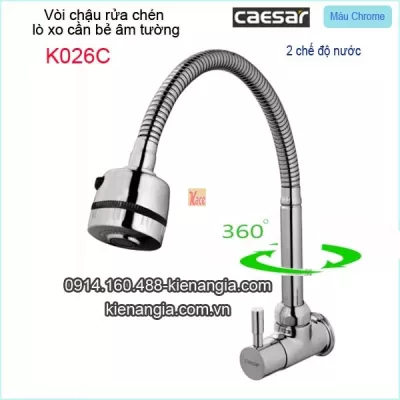 Vòi chậu rửa chén âm tường ,vòi bếp gắn tường lò xo 2 chế độ Caesar-K026C