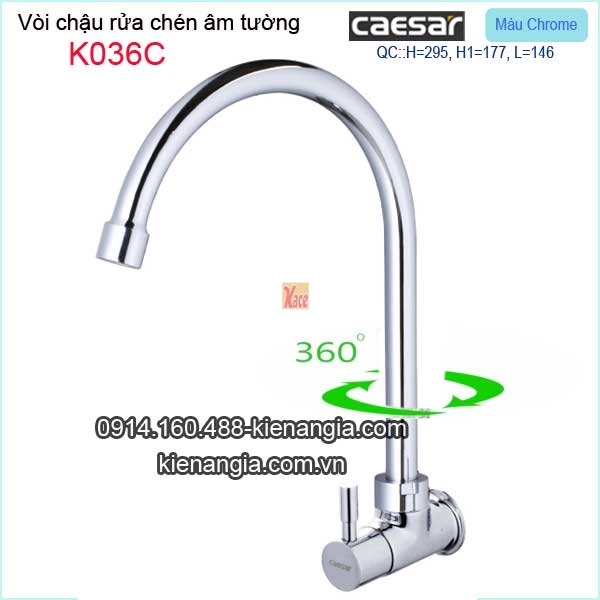 Vòi chậu rửa chén âm tường ,vòi bếp gắn tường Caesar-K036C