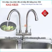 Vòi rửa chén đôi,vòi bếp 2 cần inox sus304 KAG-KB25