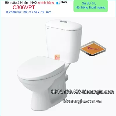Bồn cầu INAX thoát ngang 2 nhấn chính hãng C306VPT