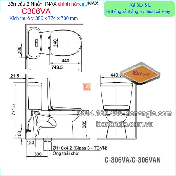 C306VA-bon-cau-2-nhan-INAX-chinh-hang-C306VA-kich-thuoc