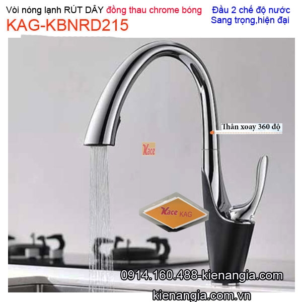 Vòi nóng lạnh RÚT DÂY đồng chrome bóng KAG-KBNRD215