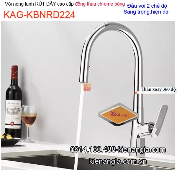 Vòi nóng lạnh RÚT DÂY đồng chrome bóng KAG-KBNRD224
