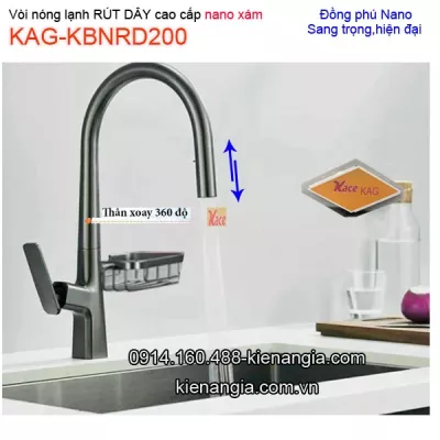 Vòi Nano Xám nóng lạnh RÚT DÂY rửa chén KAG-KBNRD200