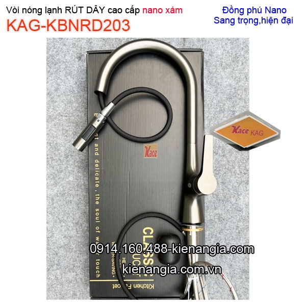 Vòi Nano Xám nóng lạnh RÚT DÂY rửa chén KAG-KBNRD203