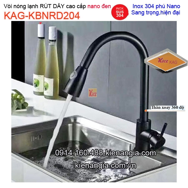 Vòi Nano đen nóng lạnh RÚT DÂY rửa chén KAG-KBNRD204