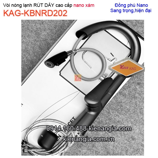 Vòi Nano Xám nóng lạnh RÚT DÂY rửa chén KAG-KBNRD202