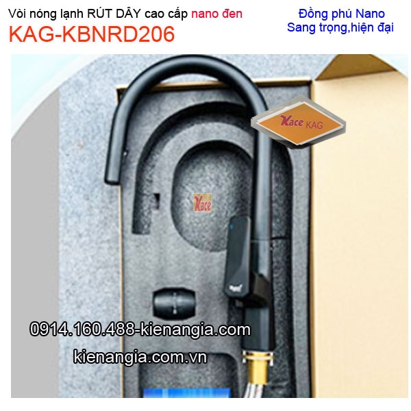 Vòi Nano đen nóng lạnh RÚT DÂY rửa chén KAG-KBNRD206