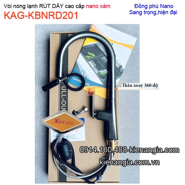 Vòi Nano Xám nóng lạnh RÚT DÂY rửa chén KAG-KBNRD201