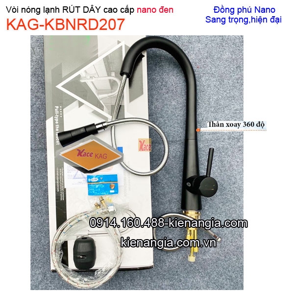 Vòi Nano Xám nóng lạnh RÚT DÂY rửa chén KAG-KBNRD207