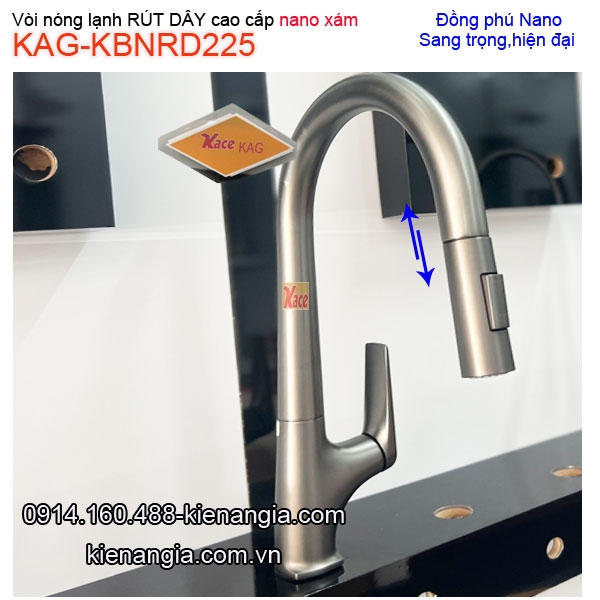 Vòi Nano Xám nóng lạnh RÚT DÂY rửa chén KAG-KBNRD225