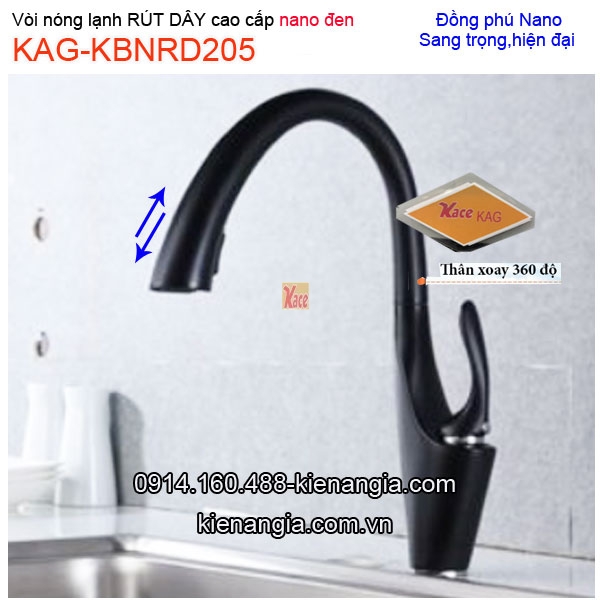 Vòi Nano đen nóng lạnh RÚT DÂY rửa chén KAG-KBNRD205