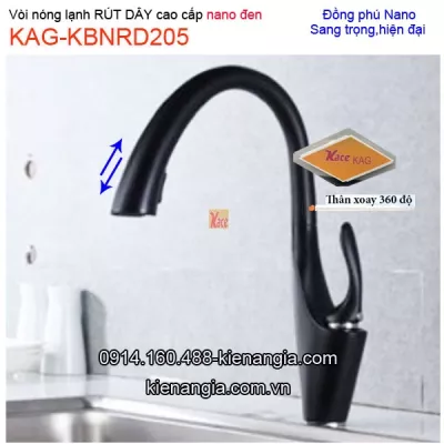 Vòi Nano đen nóng lạnh RÚT DÂY rửa chén KAG-KBNRD205