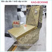 Bồn cầu vuông 1 khối sang trọng hoa văn vàng  KAG-BCKM48