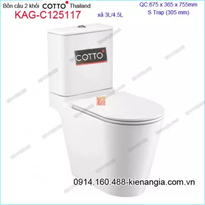 Bồn cầu 2 Nhấn giả khối nắp rơi êm COTTO Thailand KAG-C125117