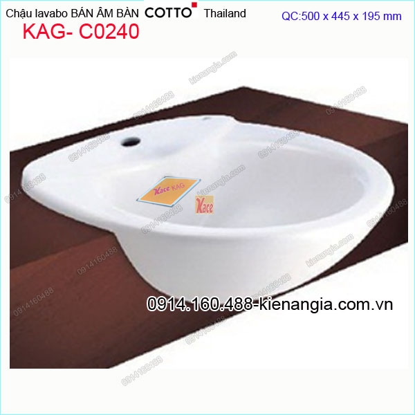Chậu lavabo bán âm bàn nhập khẩu Thailand COTTO KAG-C0240