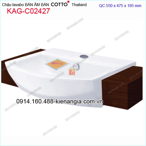 Chậu lavabo bán âm bàn nhập khẩu Thailand COTTO KAG-C02427