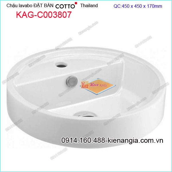 Chậu lavabo tròn đặt bàn nhập khẩu Thailand COTTO KAG-C003807