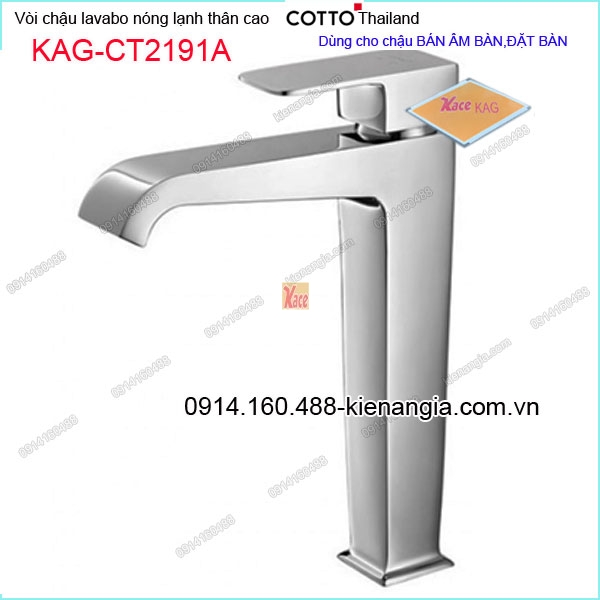 Vòi chậu ĐẶT BÀN nóng lạnh thân cao COTTO Thailand KAG-CT2191A