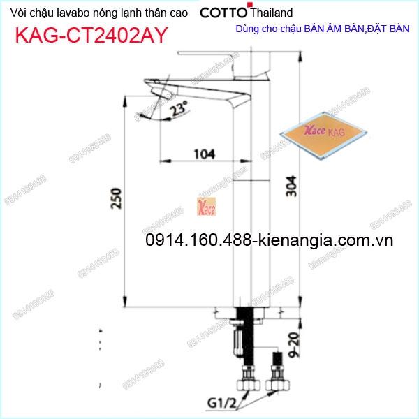 KAG-CT2402AY-voi-chau-lavabo-nong-lanh-DAT-BAN-chinh-hang-COTTO-Thailand-KAG-CT2402AY-kich-thuoc