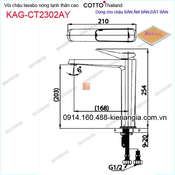 KAG-CT2302AY-voi-chau-lavabo-nong-lanh-DAT-BAN-chinh-hang-COTTO-Thailand-KAG-CT2302AY-kich-thuoc