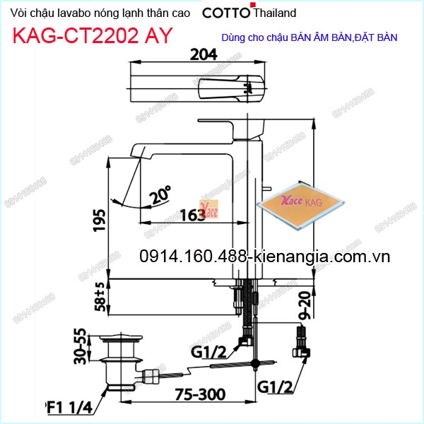 KAG-CT2202AY-voi-chau-lavabo-nong-lanh-DAT-BAN-chinh-hang-COTTO-Thailand-KAG-CT2202-AY-kich-thuoc