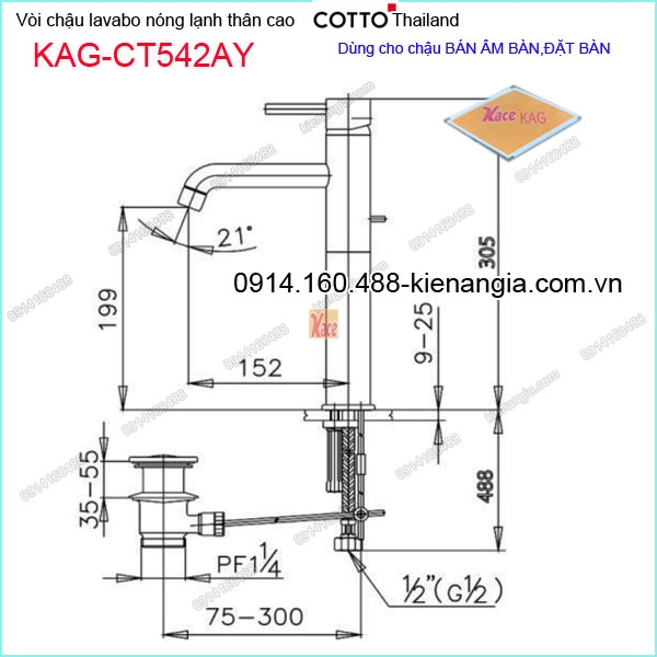 KAG-CT542AY-voi-chau-lavabo-nong-lanh-DAT-BAN-chinh-hang-COTTO-Thailand-KAG-CT542AY-KICH-THUOC