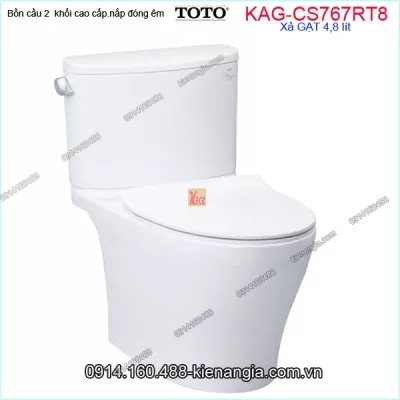 Bồn cầu 2 khối TOTO chính hãng xả GẠT nắp êm KAG-CS767RT8