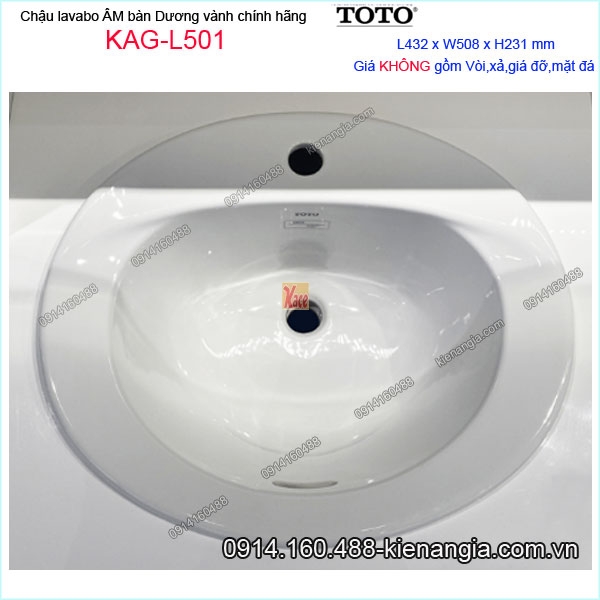 Chậu lavabo Âm bàn dương vành TOTO chính hãng 432x508mm-KAG-L501
