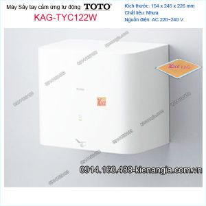 Máy sấy tay cảm ứng tự động chính hãng TOTO KAG-TYC122WF