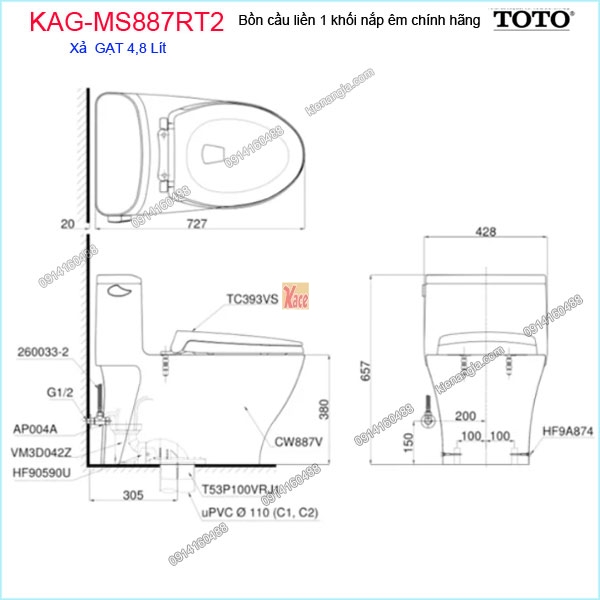 KAG-MS887RT2-Bon-cau-lien-1-khoi-TOTO-chinh-hang-KAG-MS887RT2-kich-thuoc-lap-dat
