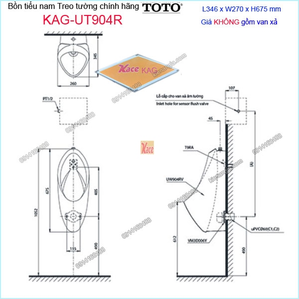 KAG-UT904R-Bon-tieu-nam-treo-tuong-TOTO-chinh-hang-346x270x675mm-KAG-UT904R-kich-thuoc-lap-dat