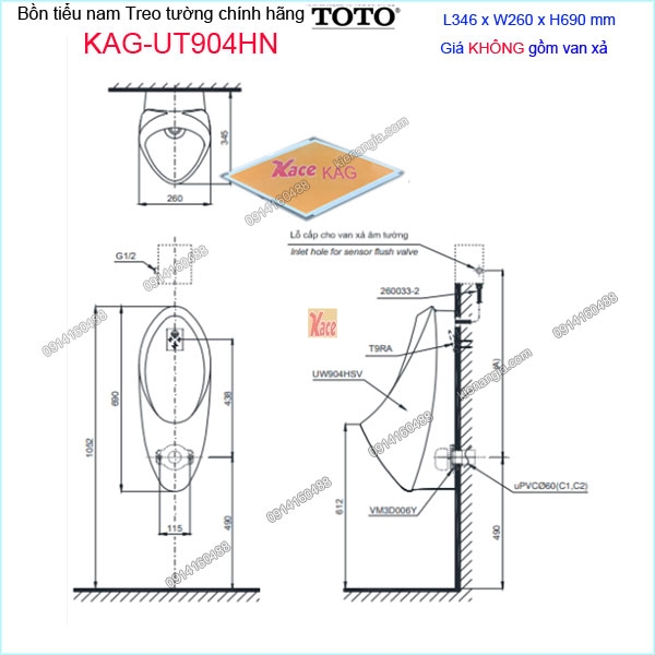 KAG-UT904HN-Bon-tieu-nam-treo-tuong-TOTO-chinh-hang-346-x-260-x-690-mm-KAG-UT904HN-kich-thuoc-la-dat