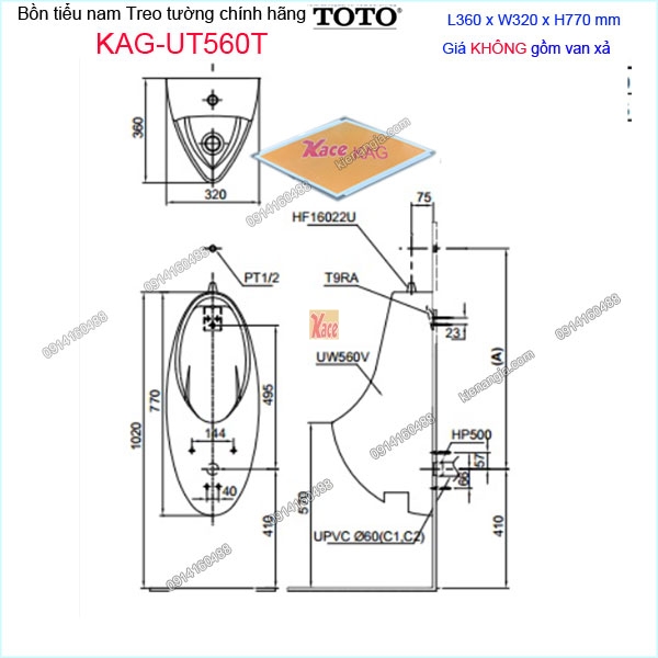 KAG-UT560T-Bon-tieu-nam-treo-tuong-TOTO-chinh-hang-360x320x770-mm-KAG-UT560T-kich-thuoc-lap-dat