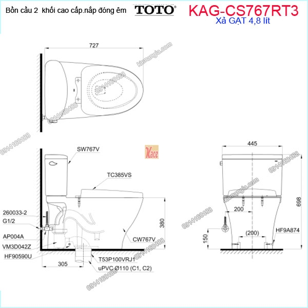 KAG-CS767RT3-Bon-cau-2-khoi-TOTO-KAG-CS767RT3-Kich-thuoc-lap-dat