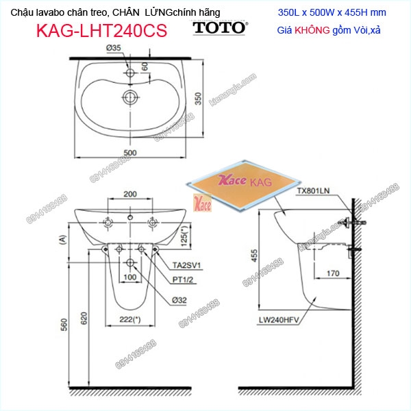 KAG-LHT240CS-Chau-lababo-CHAN-TREO-LUNG-chinh-hang-TOTO-350X500mm-KAG-LHT240CS-kich-thuoc