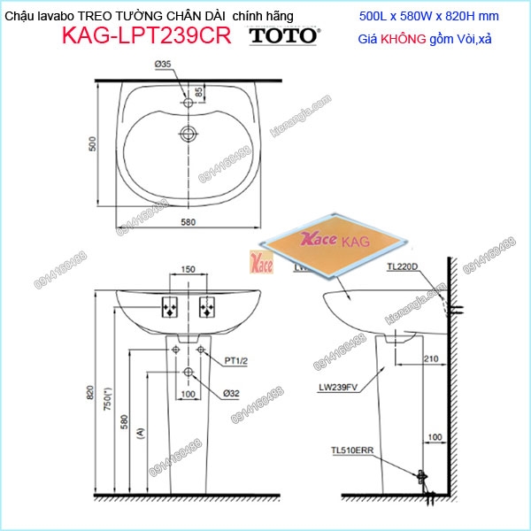 KAG-LPT239CR-Chau-lababo-CHAN-DAI-chinh-hang-TOTO-500X580mm-KAG-LPT239CR-kich-thuoc-lap-dat