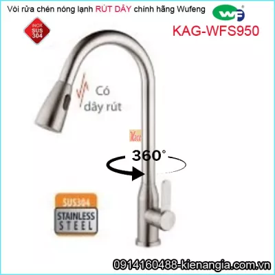 Vòi rửa chén nóng lạnh chính hãng WUFENG inox sus304 rút dây KAG-WFS950