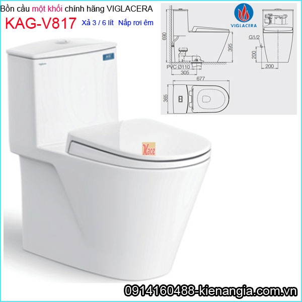 Bồn cầu liền một khối chính hãng Viglacera KAG-V817