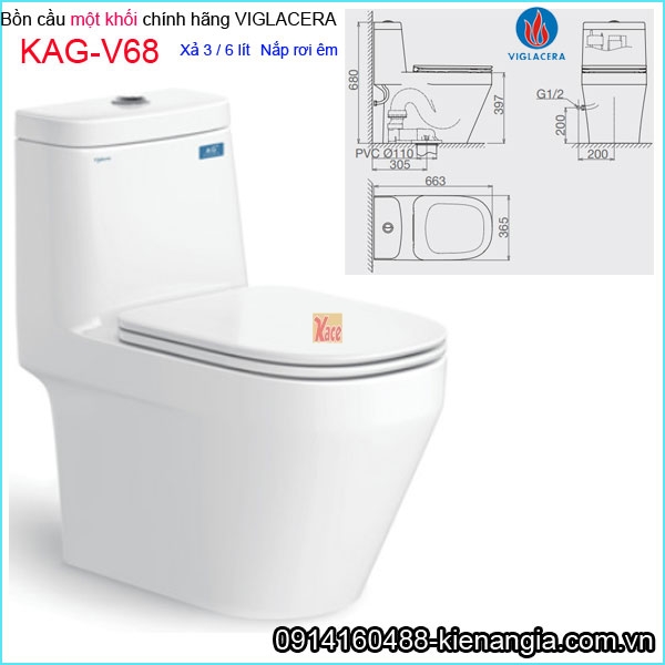 Bồn cầu liền một khối chính hãng Viglacera KAG-V68