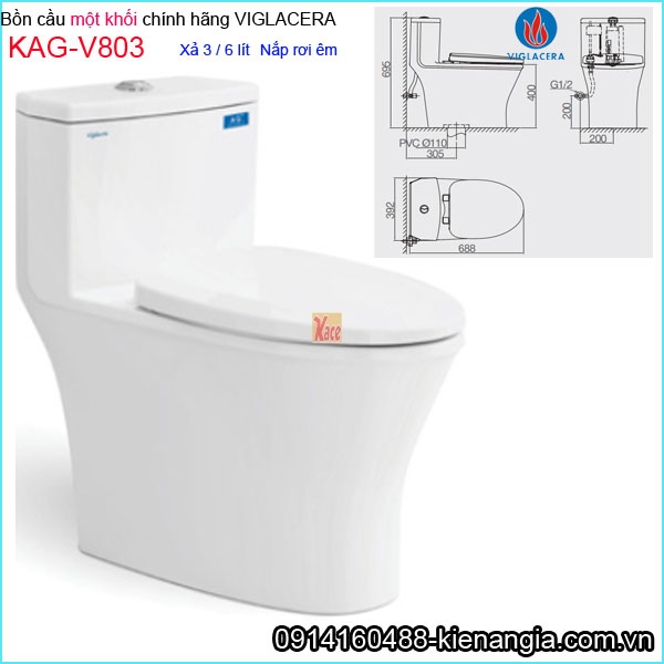 Bồn cầu liền một khối chính hãng Viglacera KAG-V803